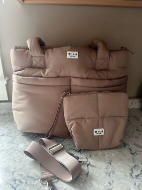 Women's Taupe Quilted Tote with Pouch